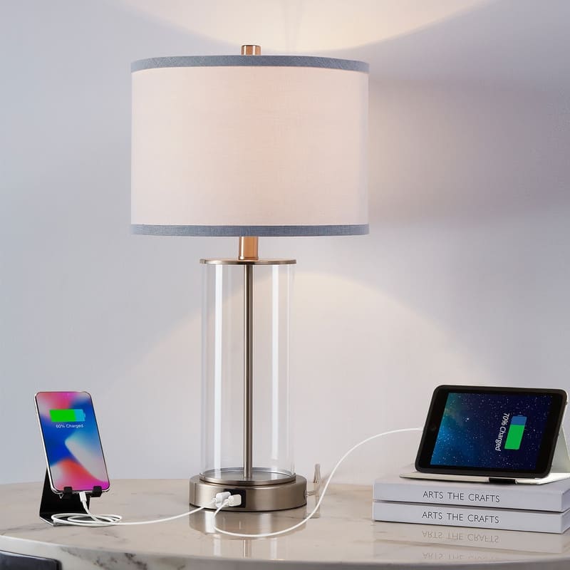 KAWOTI 23.25" Touch Control Table Lamp Set with USB Ports and Bulbs - W12" * H23.25"