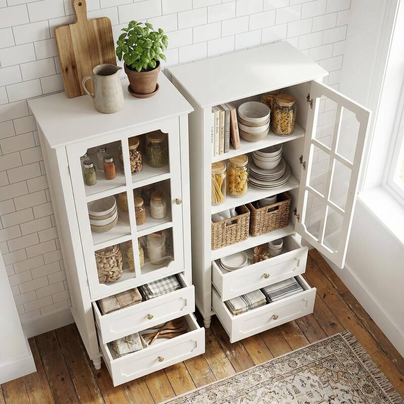 Homy Casa Minimalist Buffet Cabinet with Glass Doors & Drawer, Storage Sideboard, Kitchen Living & Dining Room Hallway Entryway