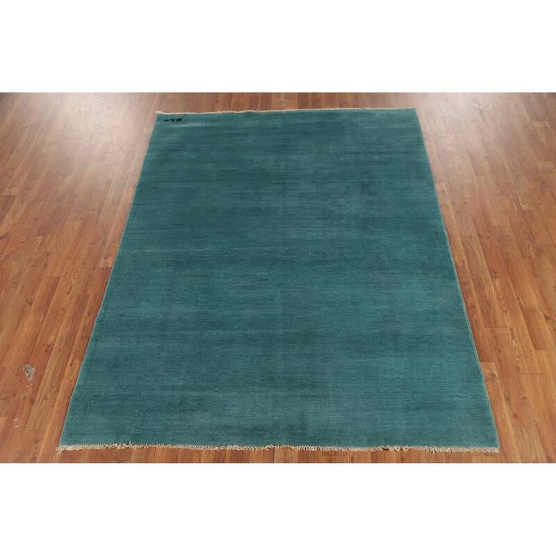 Turquoise Blue Modern Gabbeh Oriental Area Rug Handmade Wool Carpet - 5'1" x 6'6"