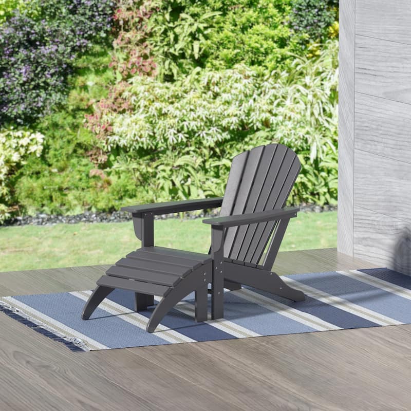 Altura Classic Outdoor Eco-Friendly All Weather Adirondack Chair with Ottoman (2-Piece Set) - Gray