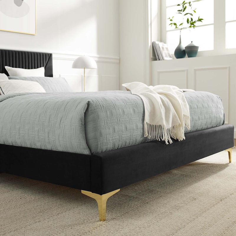 Yasmine Channel Tufted Performance Velvet Queen Platform Bed