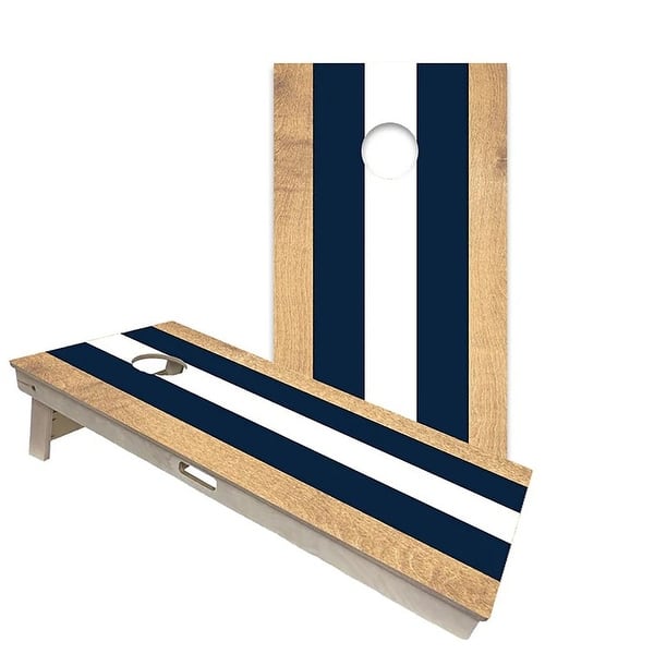 slide 2 of 6, Navy and White Classic Stripes Regulation 2x4 Cornhole Board Set All-Weather - Include Carrying Case