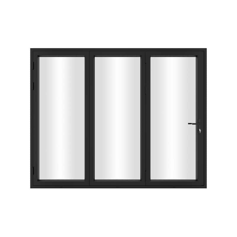 KaMic 108"×96" 3 Panels Aluminum Folding Door In Black,Folded Out From Right To Left Model #:FD3PBK10896-RL