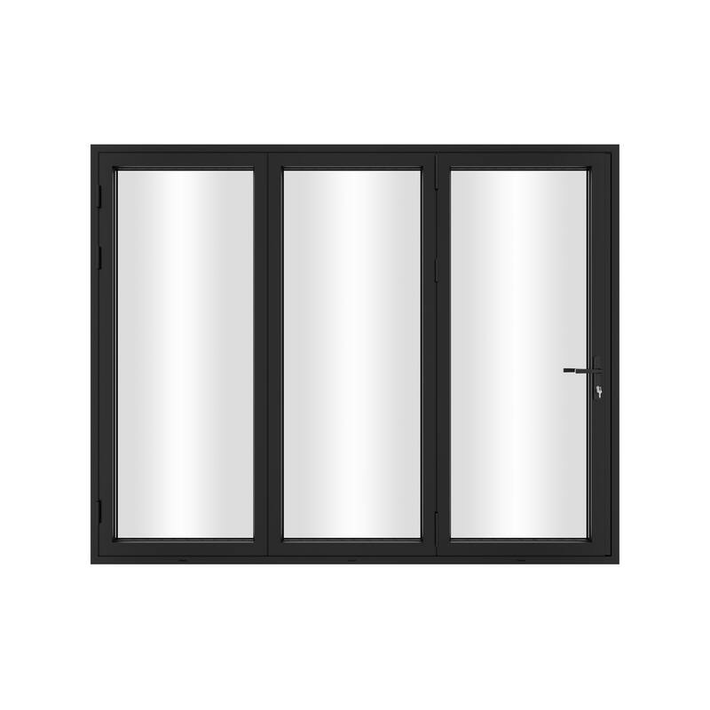 KaMic 108" x 80" 3 Panels Aluminum Folding Doors in Black, Folded Out from Right to Left Model #: FD3PBK10880-RL