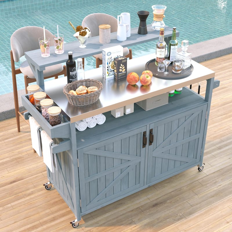 Outdoor Kitchen Island Rolling Grill Cart Sideboards Prep Table