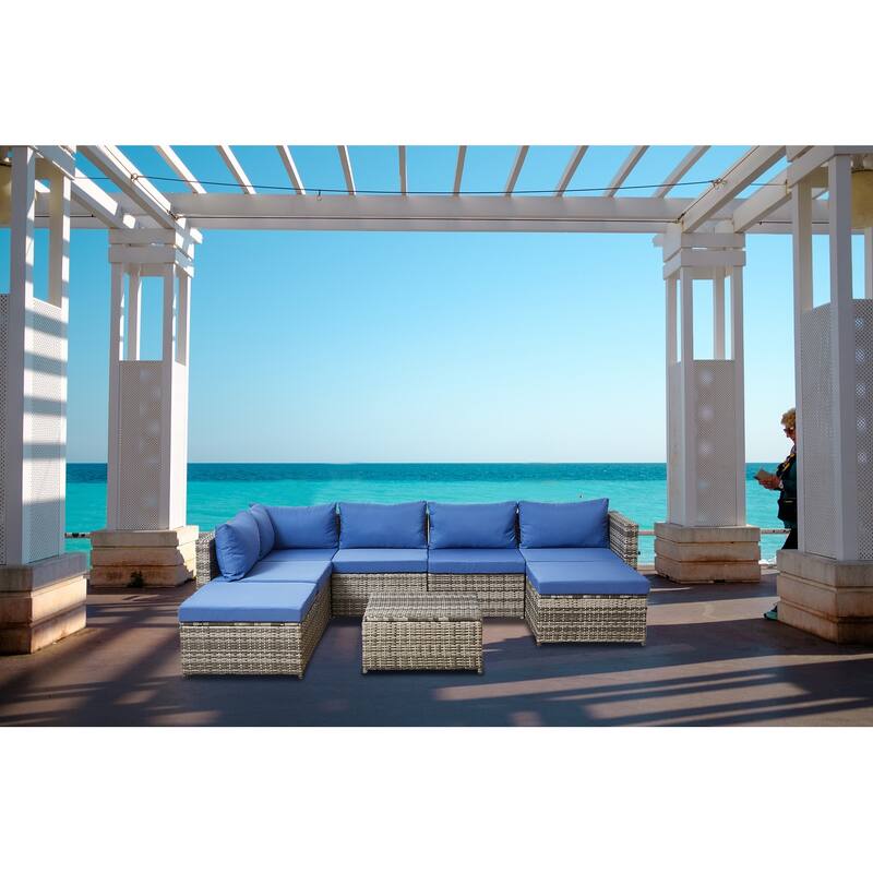 Polyethylene (PE) Wicker 7 - Person Seating Group with Cushions