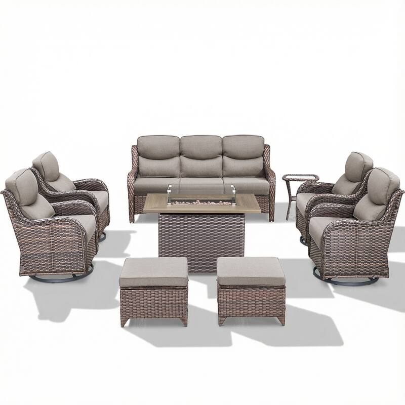 Pocassy Outdoor Fire Pit Sofa Swivel Chairs Conversation Set