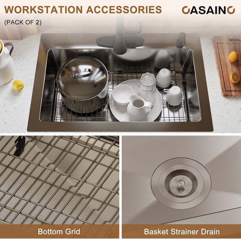 33 in. Drop-in Single Bowl 18 Gauge Brushed Stainless Steel Kitchen Sink with Bottom Grid and Basket Strainer, cUPC Certified