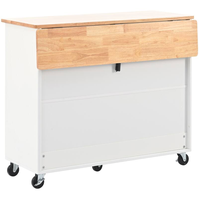 LED Kitchen Island Cart with Drop Leaf, Adjustable Shelf & 2 Drawers, Portable Islands on Wheels w/2 Fluted Glass Doors&Cabinet