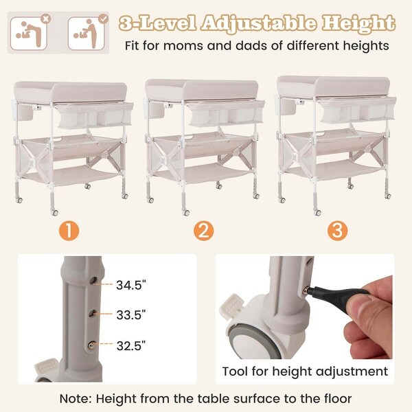 Costway Portable Baby Changing Table with Wheels Adjustable