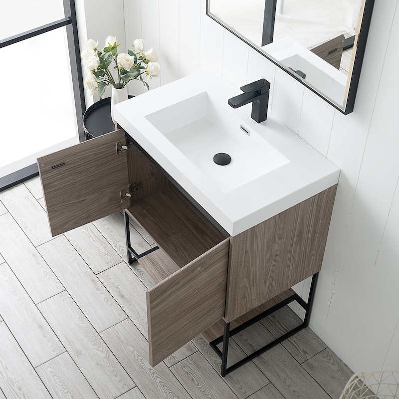 Freestanding Bathroom Vanity Set with Open Shelf & Acrylic Sink