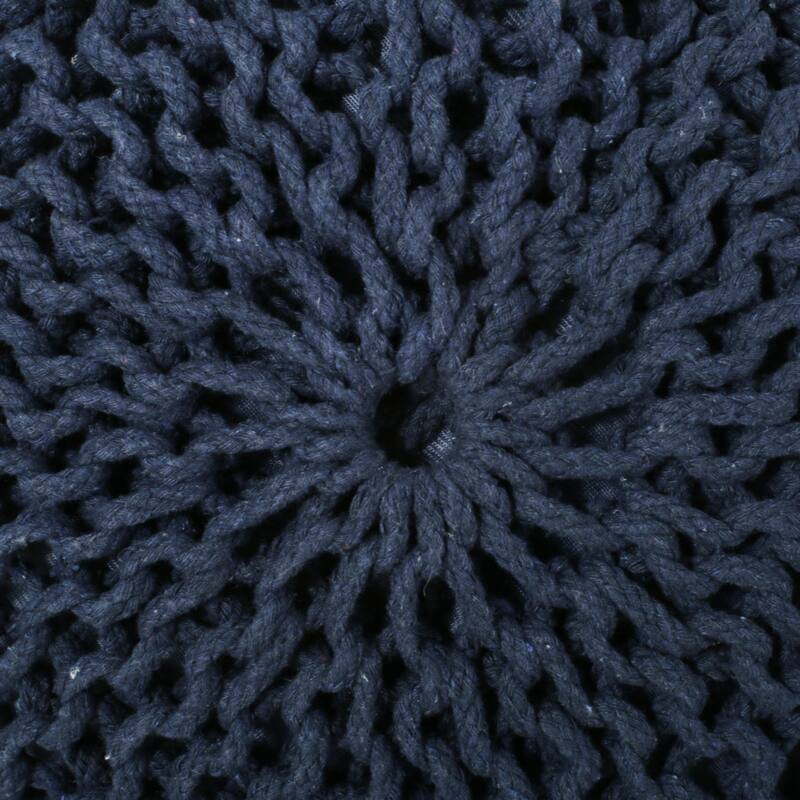 Bordeaux Knitted Cotton Round Pouf, Navy Blue