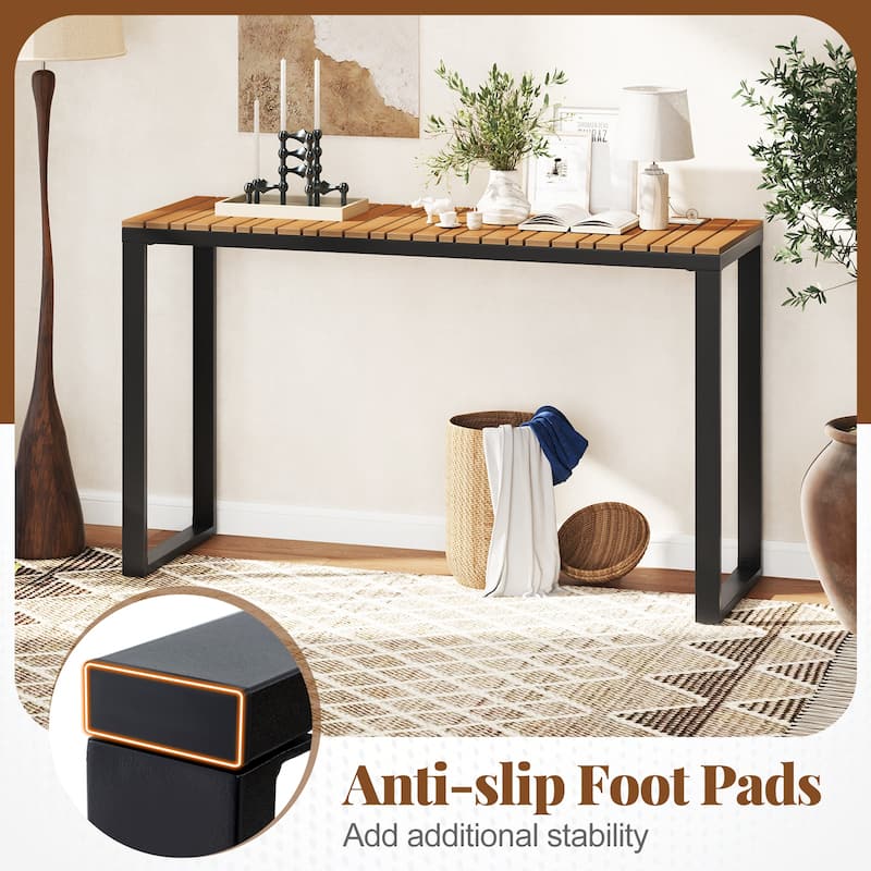 51" Outdoor Side Table with WPC Top and Metal Legs Perfect for Garden Porch or Deck Use - 51" x 16.5" x 29.5" (L x W x H)