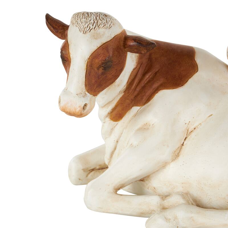 Polystone Cow Decorative Sculpture with Sitting Roosters and Chicks - Copper or Cream
