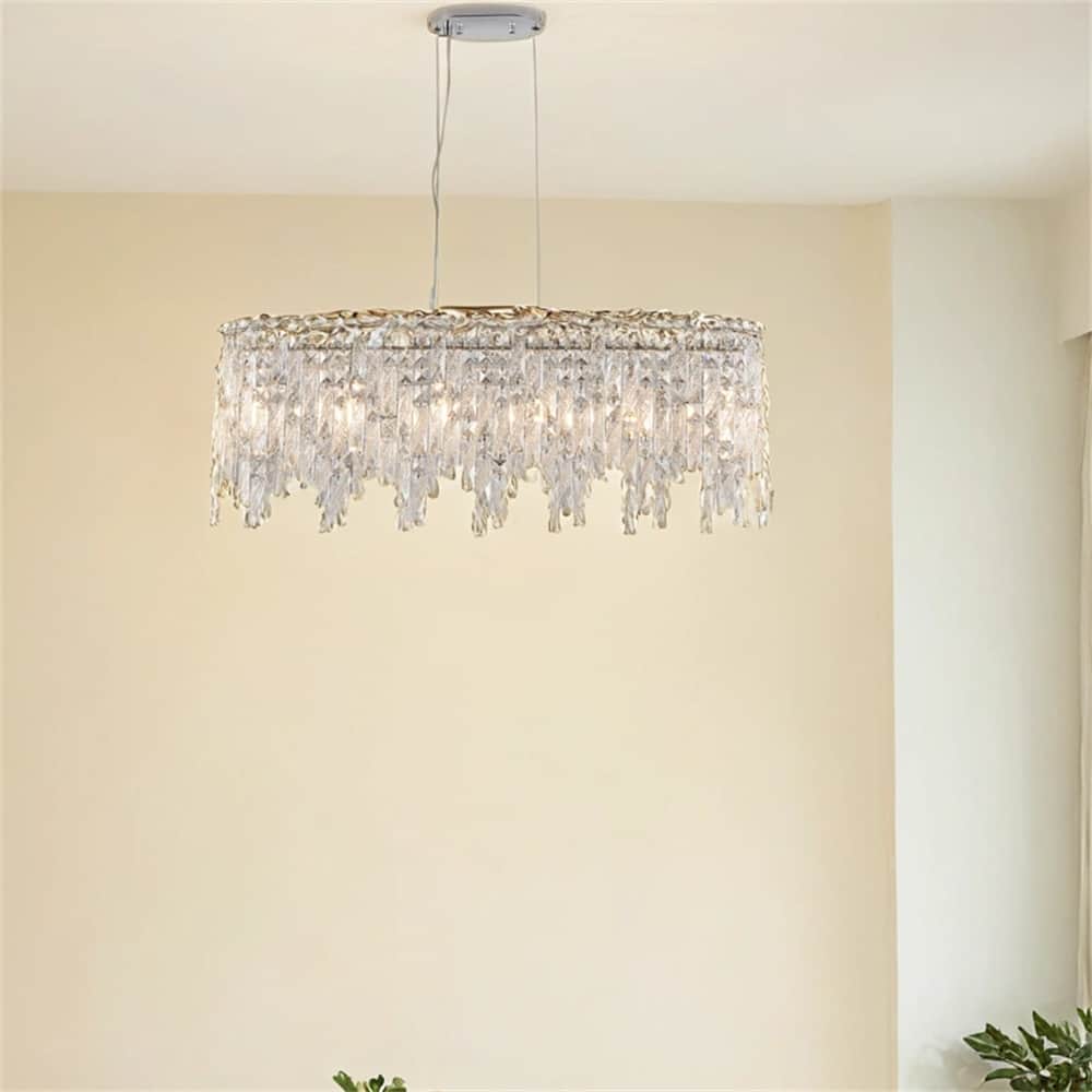 Oval Crystal Chandelier,Ceiling Light Fixture (Bulbs Not Included)