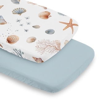 Sweet Jojo Designs Ocean Seashells Boy, Girl, Unisex/Gender Neutral 2 Pack Baby Bassinet Fitted Sheets Blue Nautical Beach Theme