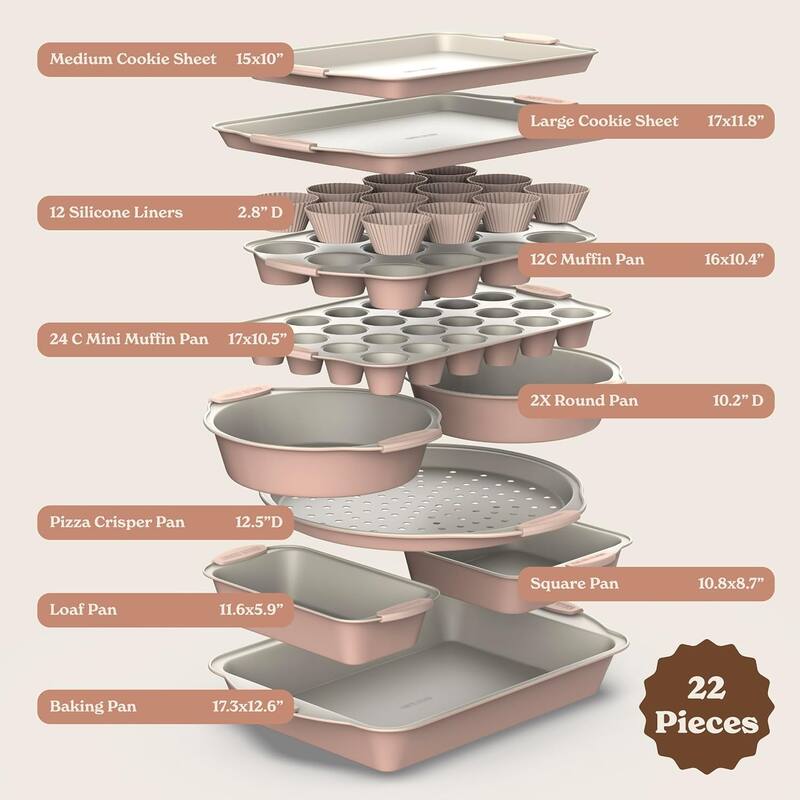 Country Kitchen Nonstick Stackable Bakeware Set - Durable, Easy Release Baking Set- 22 Pc. Includes Silicone Muffin Cups