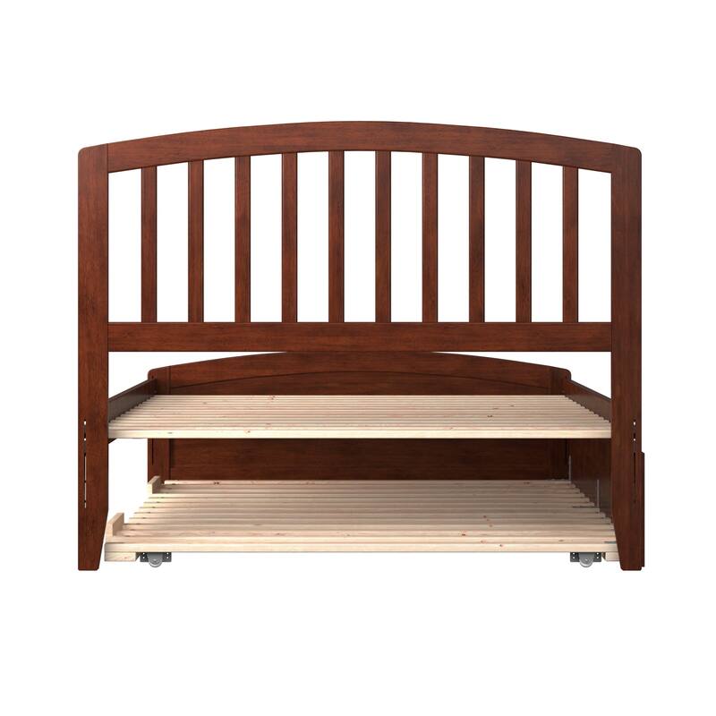 Modern Full Platform Bed with Footboard & Trundle - Walnut Finish Bedroom Furniture