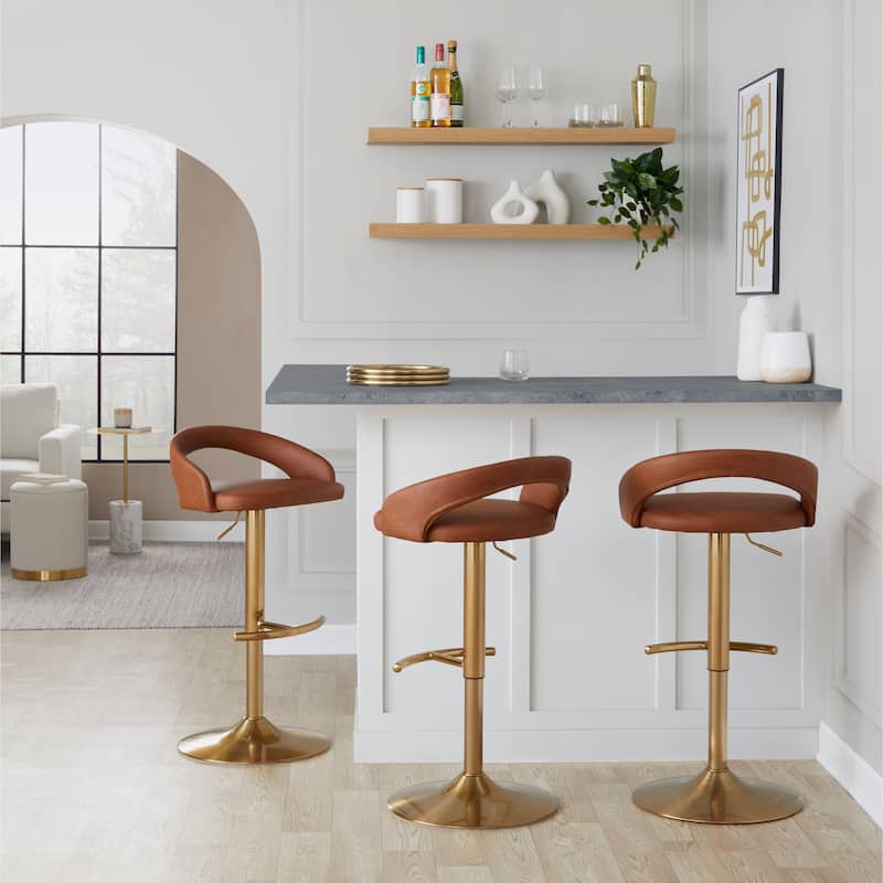 Grotto Upholstered Adjustable Barstool with Gold Base