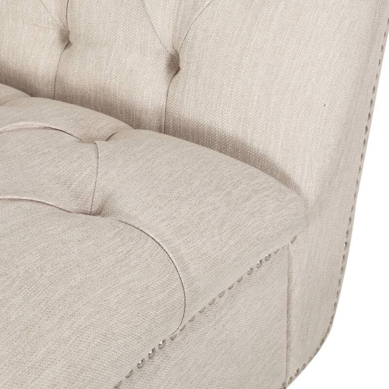 Beige Modern 64.25" Button Tufted Chaise Lounges Chair with Birch Wood Legs and Nailheads