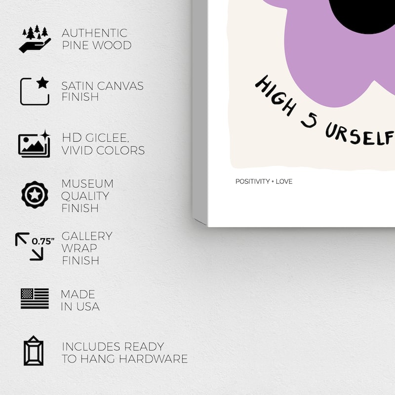 Wynwood Studio Canvas Typography and Quotes Hi 5 Yourself Purple and Light Purple Modern & Contemporary Wall Art Canvas Print