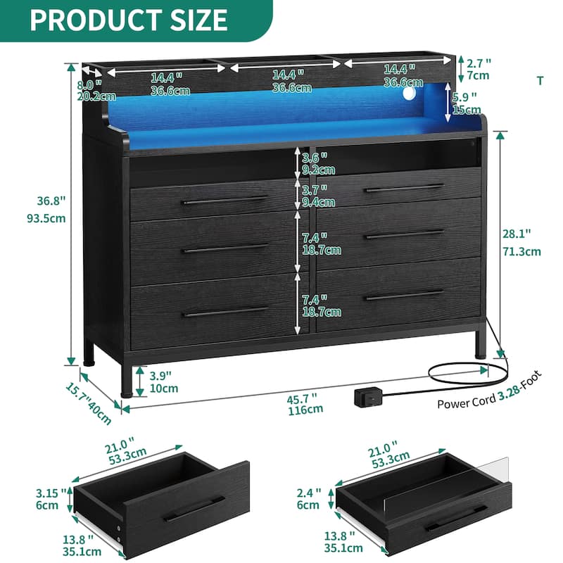 Moasis Modern 6-Drawer Storage Chest Dresser Drawer Organizers with LED Light