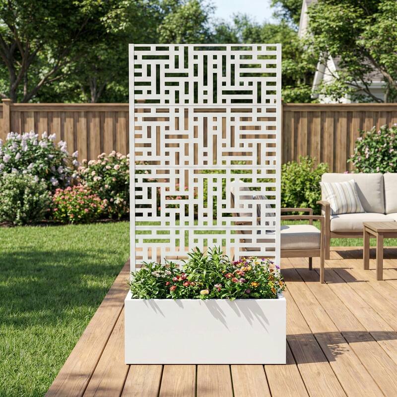 Galvanized Planter Box with Trellis & Privacy Screen - White - 59"x30"
