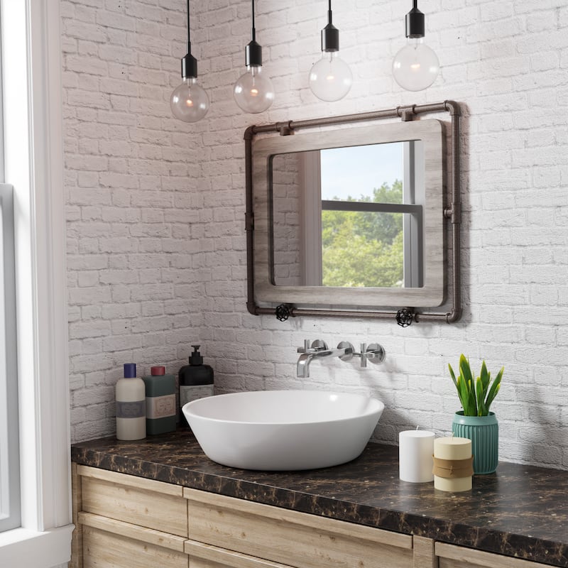 DH BASIC Industrial Pipe and Water Valve Accent Wall Mirror by Denhour