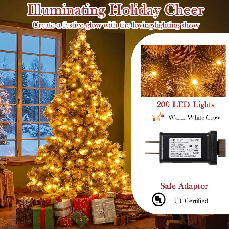 Costway 6 FT Artificial Christmas Tree with 200 LED Lights, 493 Branch - Chocolate - See Details