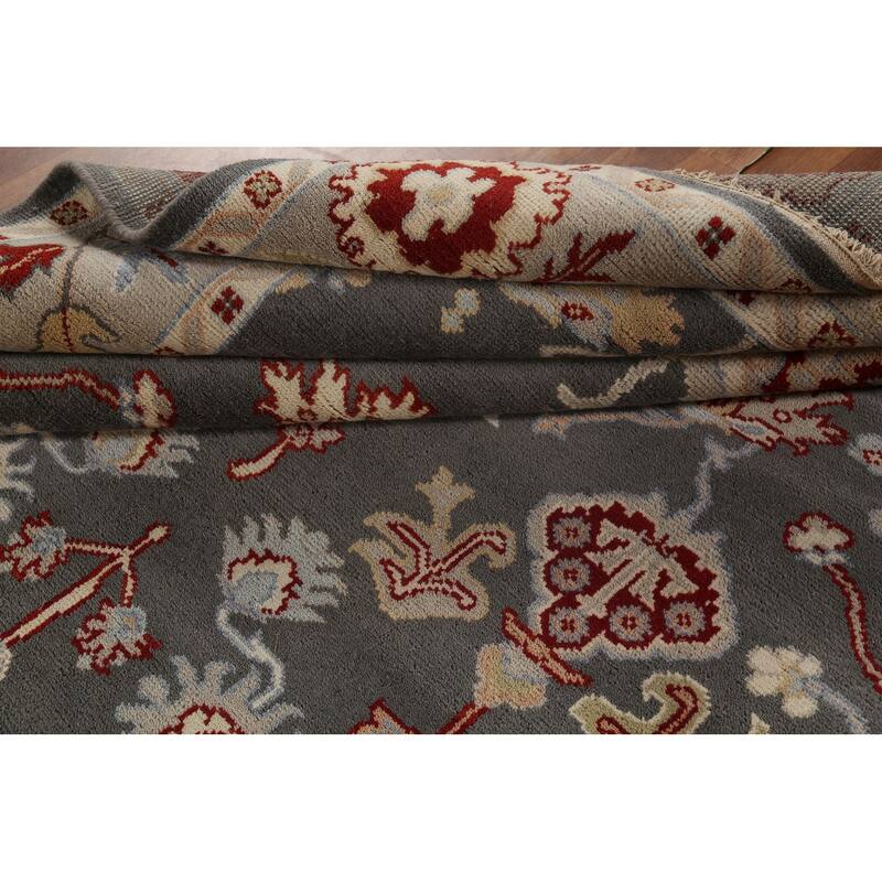 Gray Oushak Indian Rug Hand-Knotted Transitional Wool Carpet - 8'1"x 9'10"
