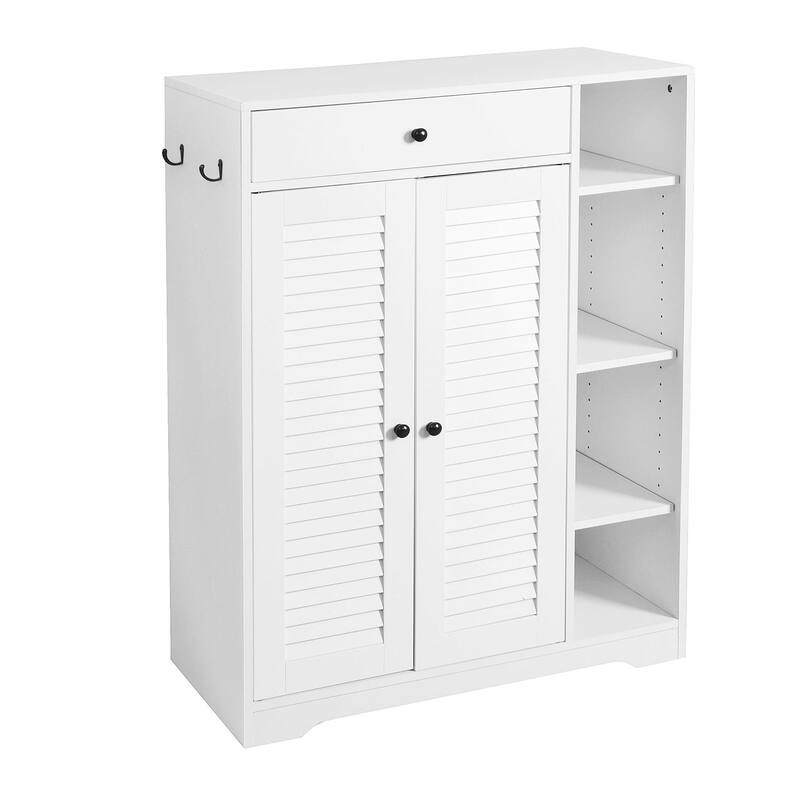 Freestanding Shoe Rack Organizer with 2 Shutter Doors and Adjustable Storage Shelf