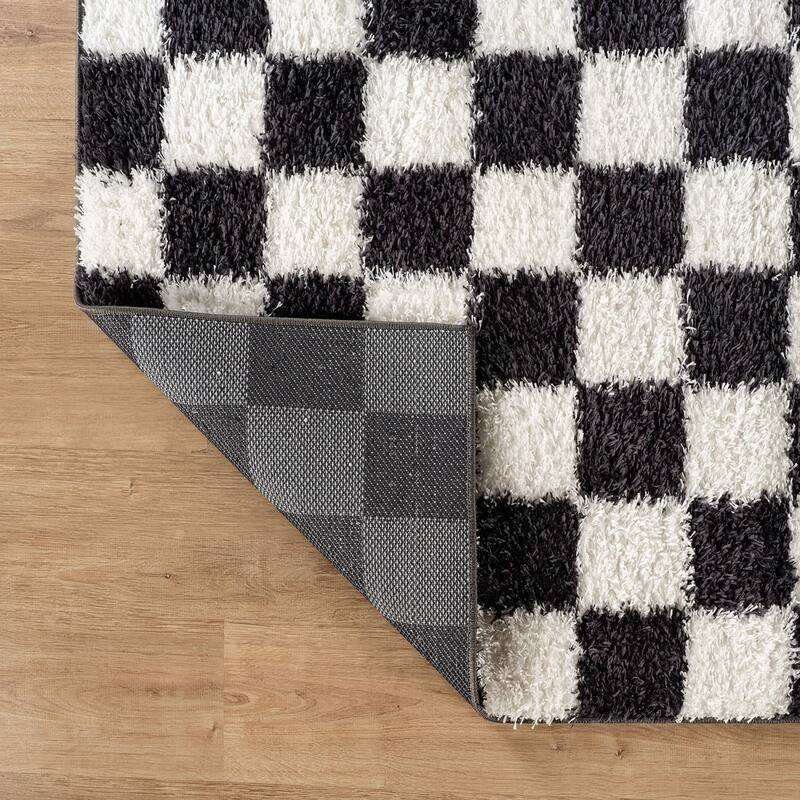 Block Shag Rug - Great for Living Room, Bedroom, or Entryway - Medium Pile, Easy to Clean - Anthracite Dark Gray
