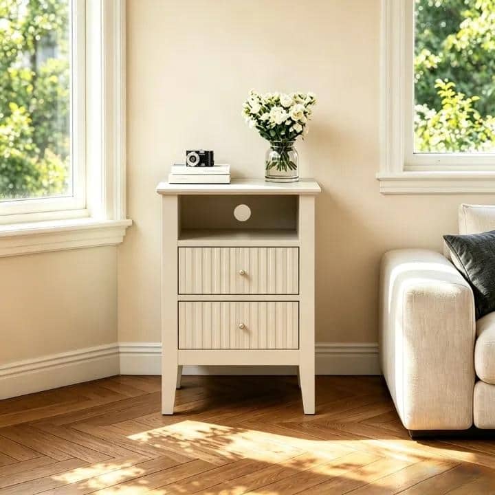 2 Drawers Nightstand With Semi-Open Shelf – Eco-Friendly MDF - Beige