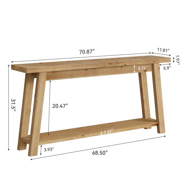 70.8'' Long Solid Wood Entryway Console Table, 1.97'' Thick One-Piece ...