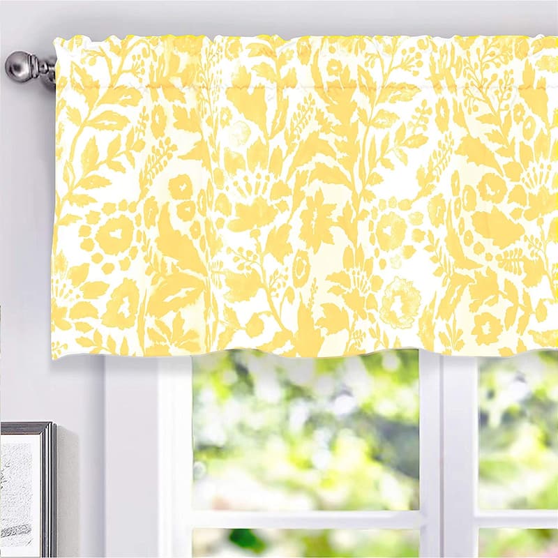 Porch & Den Ouzel Floral Watercolor Pattern Lined Window Valance - 18" width x 52 " length - Yellow