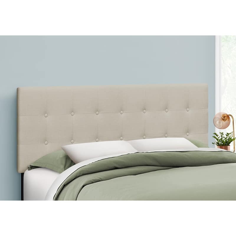 Queen Size Upholstered Bed Headboard in Beige Linen Look - Beige