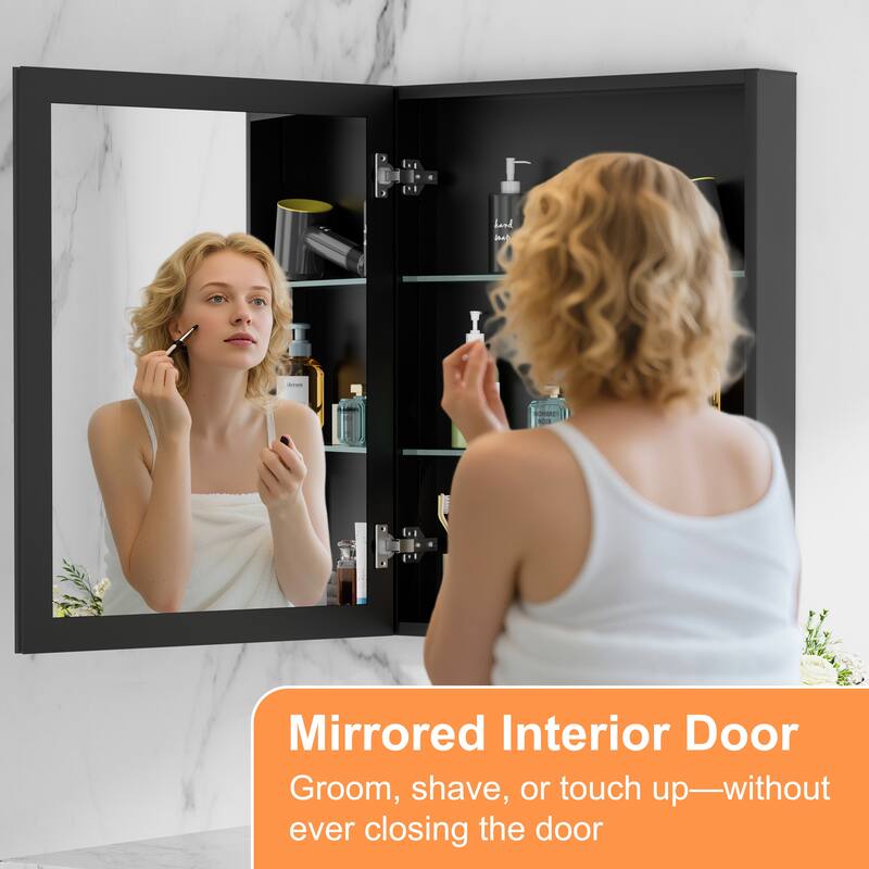 Belle Medicine Cabinet with Mirror, Adjustable Shelves, Recessed or Wall Mount