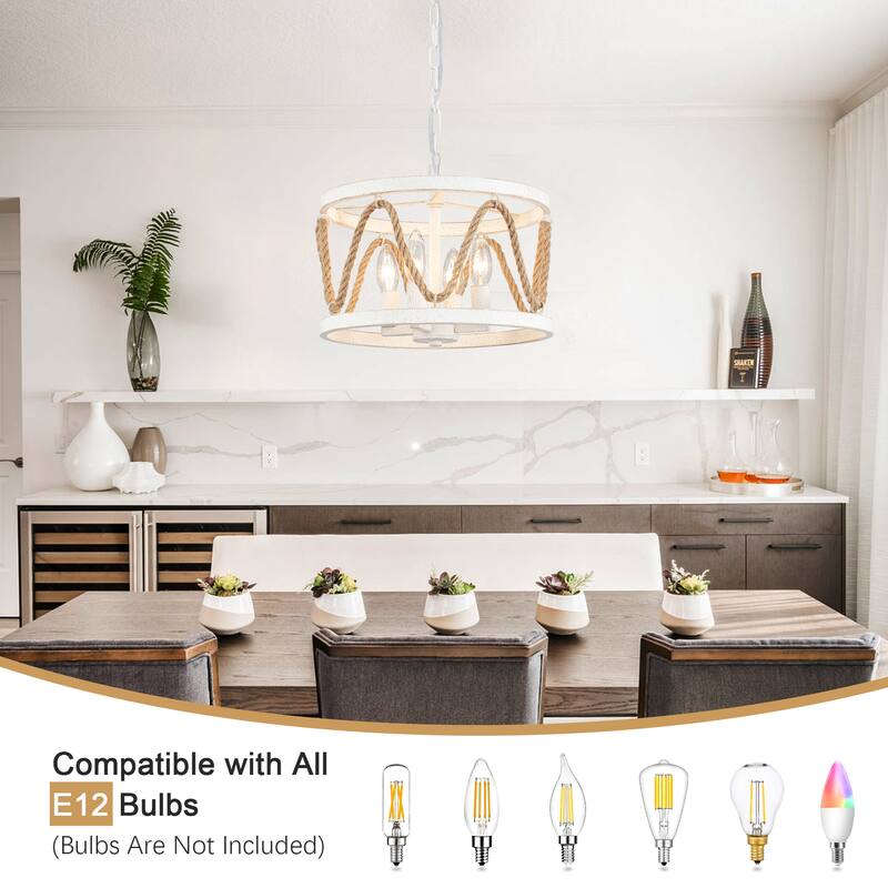 4-Light Circle Rustic Hanging Candlestick Linear Chandelier Lighting Fixture for Kitchen Island