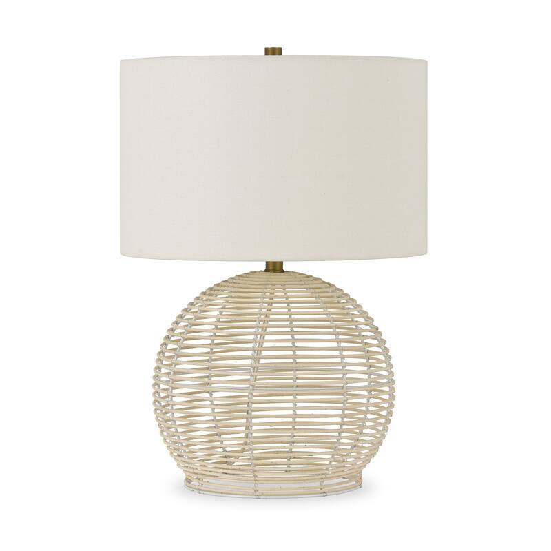 21" Natural Rattan Table Lamp With White Drum Shade - 15" x 15" x 21" - Beige