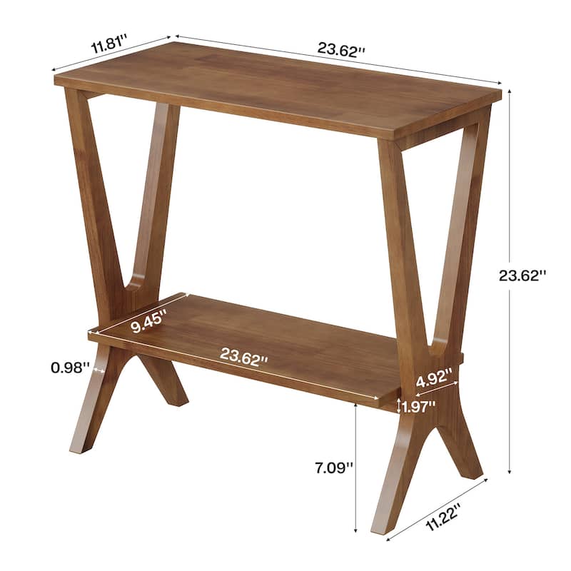 2-Tier Solid Wood End Table for Living Room with Sturdy Legs