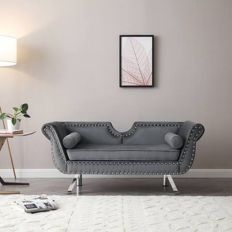 Modern Accent Velvet Upholstered Loveseat Settee Nailhead Trimming Curved Backrest Rolled Arms Couch with Removable Cushion