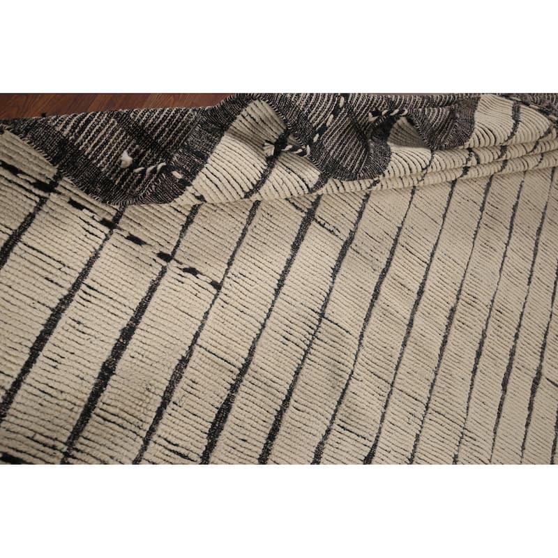 Striped Moroccan Oriental Area Rug Handmade Wool Carpet - 7'9"x 11'3"