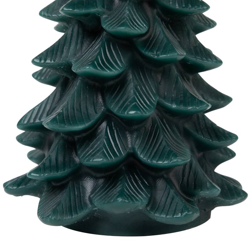 Flickering LED Flameless Christmas Tree Wax Candles - 7.25" - Green - Set of 3