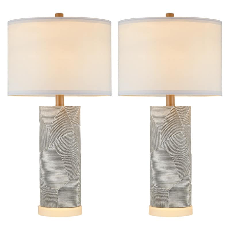 KAWOTI 23.25 inch Grey with Distressed White Table Lamp Set with Bulbs