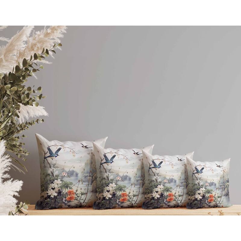 Mystical Wing Peak Faux Suede Reversible Throw Pillow Gray and Blue