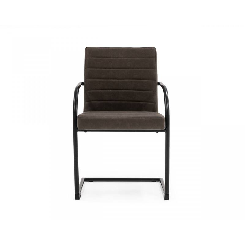 Set of 2 Faux Leather Arm Chairs with Solid Back and Black Metal Legs for Dining or Living Room - 34”H x 21.5”W x 23.8”D