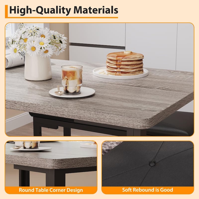 Dining Table Set for 4, Kitchen Table with 2 Benches with Metal Frame, Space-Saving