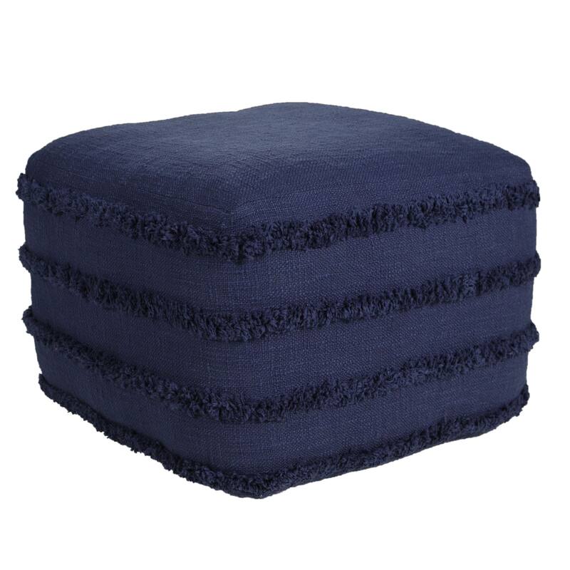 18" Navy Solid Texture and Striped Square Pouf Ottoman