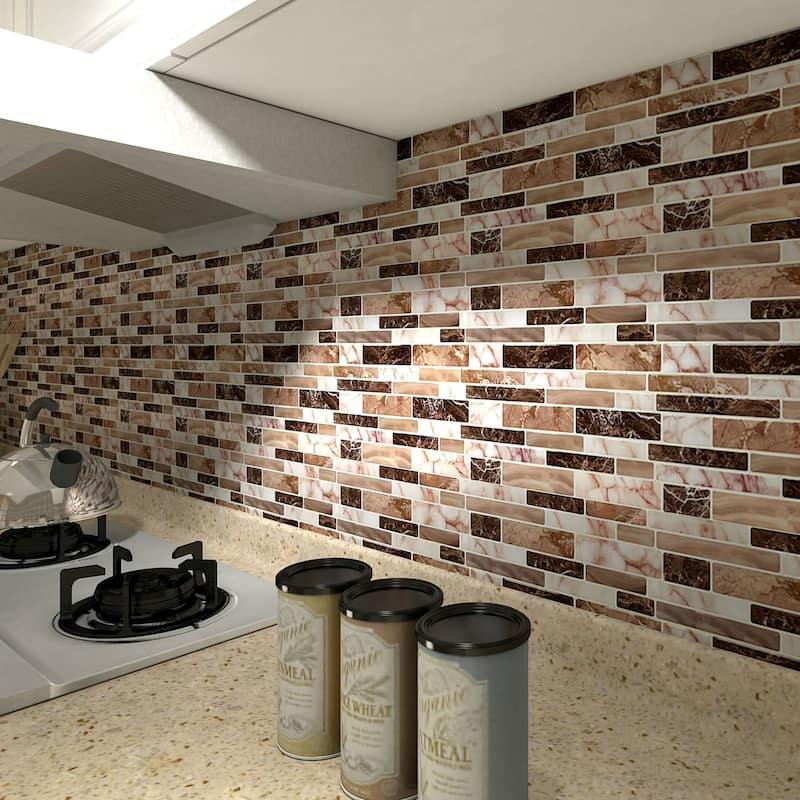 Art3d 12"x12" Vinyl Peel and Stick Backsplash Tile (10-Pack) Brown Marble Mix