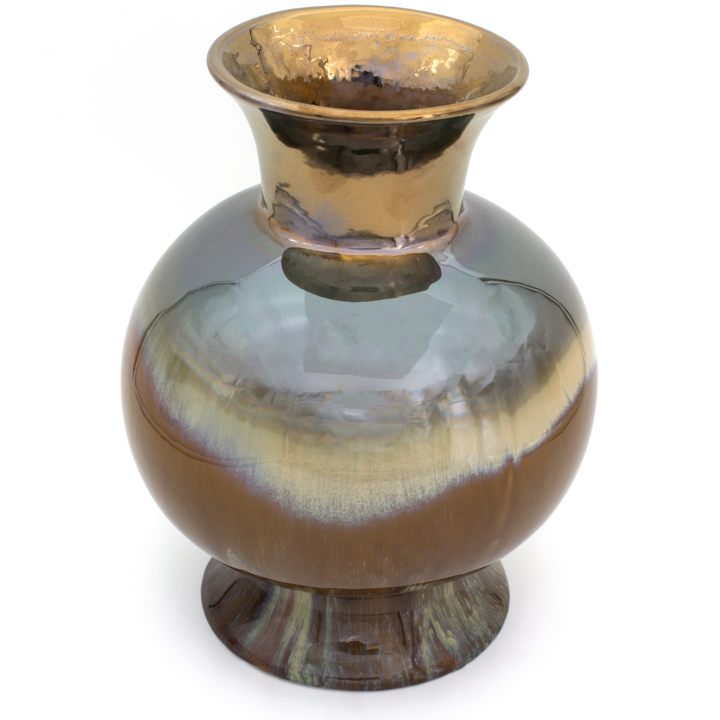 Euro Ceramica Patina Metallic Ombre Stoneware 12" Verde Globular Vase